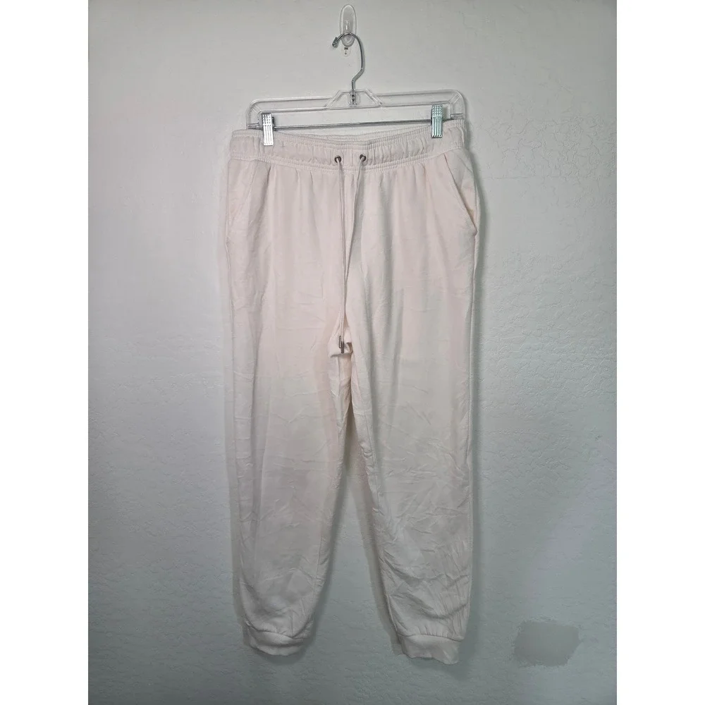 Auden Womens Cream Fleece Joggers High Rise Drawstring Sweatpants White Medium
